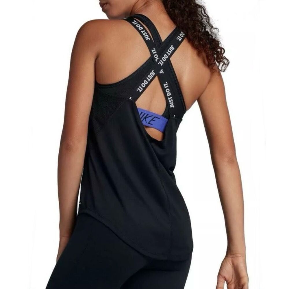 NIKE | Black Criss Cross Back Tank White "Just Do It" Word Athletic | Small
